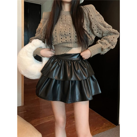 PU Leather High Waist Mini Skirt Women