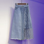 Fashion Denim Skirts Female Elastic High Waist Irregular Mesh Splicing A-line Skirt Ladies All-match Jeans Skirt Womens Trend