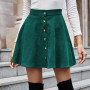 Women Vintage Corduroy Button Front High Waist Skirt Women Fall Winter Casual Flared Skirts Ladies Elegant Solid Skirts Faldas