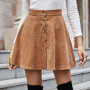 Women Vintage Corduroy Button Front High Waist Skirt Women Fall Winter Casual Flared Skirts Ladies Elegant Solid Skirts Faldas