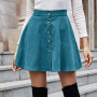 Women Vintage Corduroy Button Front High Waist Skirt Women Fall Winter Casual Flared Skirts Ladies Elegant Solid Skirts Faldas