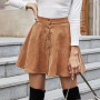 Women Vintage Corduroy Button Front High Waist Skirt Women Fall Winter Casual Flared Skirts Ladies Elegant Solid Skirts Faldas