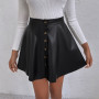 High Waist Pu Leather Skirt Women Autumn Button Front High Waist A Line Short Skirts Female Vintage Pleated Mini Skirts