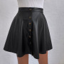 High Waist Pu Leather Skirt Women Autumn Button Front High Waist A Line Short Skirts Female Vintage Pleated Mini Skirts