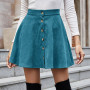 Women Vintage Corduroy Button Front High Waist Skirt Women Fall Winter Casual Flared Skirts Ladies Elegant Solid Skirts Faldas