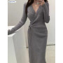 Woman Stretchable Knitted Sweater Dress Long Pencil Bodycon Bandage Hot Fall Winter Drap Basic Gray Black Long Feminine Vestidos