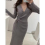 Woman Stretchable Knitted Sweater Dress Long Pencil Bodycon Bandage Hot Fall Winter Drap Basic Gray Black Long Feminine Vestidos