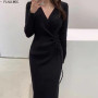 Woman Stretchable Knitted Sweater Dress Long Pencil Bodycon Bandage Hot Fall Winter Drap Basic Gray Black Long Feminine Vestidos