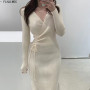 Woman Stretchable Knitted Sweater Dress Long Pencil Bodycon Bandage Hot Fall Winter Drap Basic Gray Black Long Feminine Vestidos