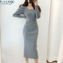 Stretchable Split Knitted Sweater Dress Long Pencil Bodycon Bandage Hot Fall Winter Basic Gray Black Long Feminine Vestidos