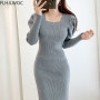 Stretchable Split Knitted Sweater Dress Long Pencil Bodycon Bandage Hot Fall Winter Basic Gray Black Long Feminine Vestidos