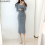 Stretchable Split Knitted Sweater Dress Long Pencil Bodycon Bandage Hot Fall Winter Basic Gray Black Long Feminine Vestidos