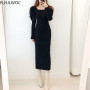 Stretchable Split Knitted Sweater Dress Long Pencil Bodycon Bandage Hot Fall Winter Basic Gray Black Long Feminine Vestidos