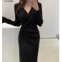 Woman Stretchable Knitted Sweater Dress Long Pencil Bodycon Bandage Hot Fall Winter Drap Basic Gray Black Long Feminine Vestidos