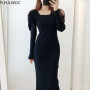 Stretchable Split Knitted Sweater Dress Long Pencil Bodycon Bandage Hot Fall Winter Basic Gray Black Long Feminine Vestidos