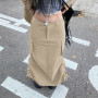 Gray Street Drawstring Split Long Skirt Women High Waist Fashion Korean Basic Cargo Skirts Lady Harajuku Y2K Outfits