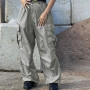 Multi-pocket Gray Baggy Pants Fashion Streetwear Spring Women Denim Pants Loose High Waist Cargo Pants Korean Harajuku