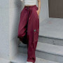 Red Baggy Cargo Pants Drawstring Elastic High Waist Casual Pants Pocket Korean Fashion Sweatpants Streetwear Women Sport