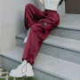 Red Baggy Cargo Pants Drawstring Elastic High Waist Casual Pants Pocket Korean Fashion Sweatpants Streetwear Women Sport