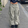 Multi-pocket Gray Baggy Pants Fashion Streetwear Spring Women Denim Pants Loose High Waist Cargo Pants Korean Harajuku