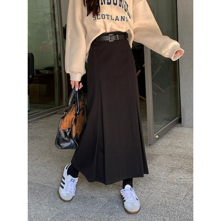 S-XL 3Colors Autumn and Winter 2022 Pencil Long Wool Skirt Womens high waist A Line Woolen Skirts Saia Feminina+Belt (75072)