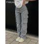 Vintage Cargo Pants  Baggy Jeans Women Fashion 90s Streetwear Pockets Wide Leg High Waist Straight Y2k Denim Trousers Overalls