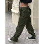 Army Green Cargo Pants Baggy Jeans Women Fashion Streetwear Pockets Straight High Waist Casual Vintage Denim Trousers Overalls