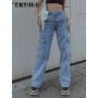 Denim Trousers Overalls Vintage Cargo Pants Baggy Jeans Women Fashion 90s Streetwear Pockets Wide Leg High Waist Straight Y2k