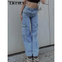 Denim Trousers Overalls Vintage Cargo Pants Baggy Jeans Women Fashion 90s Streetwear Pockets Wide Leg High Waist Straight Y2k