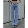 Denim Trousers Overalls Vintage Cargo Pants Baggy Jeans Women Fashion 90s Streetwear Pockets Wide Leg High Waist Straight Y2k