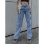 Denim Trousers Overalls Vintage Cargo Pants Baggy Jeans Women Fashion 90s Streetwear Pockets Wide Leg High Waist Straight Y2k