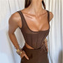 Sexy Black Corset Top Double Mesh See Through Sleeveless Bare Back Skinny Strap Tube Cropped Fashion Clothe Women Corsets