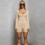 Black Long Sleeve Slim Playsuit Women Spring O-Neck Backless Sexy Rompers Womens Jumpsuit Femme Casual Body Tops Overalls