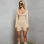 Black Long Sleeve Slim Playsuit Women Spring O-Neck Backless Sexy Rompers Womens Jumpsuit Femme Casual Body Tops Overalls