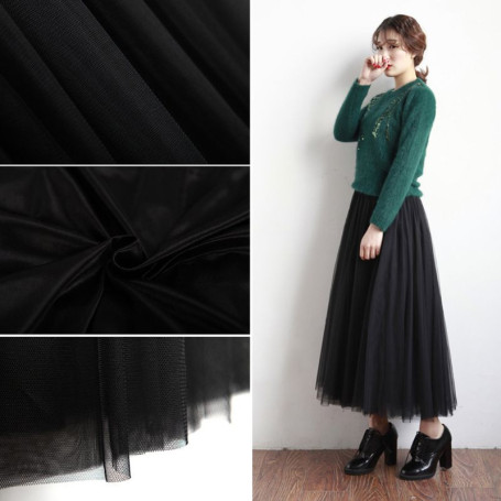 Women's Adult Ice Silk Lining Three Layer Tulle Skirt Solid Color Pleated Princess Maxi A-Line Overlay Flare Bouffant Puffy