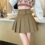 Women Corduroy Pleated Skirts High Waist All-match Elegant Preppy Style Retro Solid Folds Design