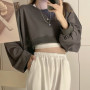 Sweatshirts Women Solid Cropped Sexy Loose All-match Casual Harajuku Simple Pullover Aesthetic Clothes