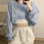 Sweatshirts Women Solid Cropped Sexy Loose All-match Casual Harajuku Simple Pullover Aesthetic Clothes