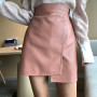 Women 7 Colors PU Leather Skirt High Waist Irregular Female 2020 Autumn A- line Dress