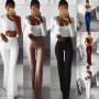 Women Solid Elegant Palazzo Flared Wide Killer Legs Pants High Waist OL Ladies Career Long Trousers