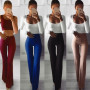 Women Solid Elegant Palazzo Flared Wide Killer Legs Pants High Waist OL Ladies Career Long Trousers