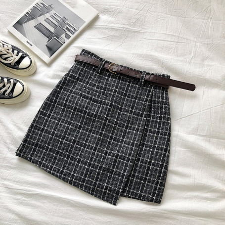 High Waist Checkered Mini Skirt Women