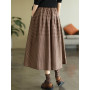 Women Casual Skirts Vintage Style Plaid Pattern All-match Loose Cotton Ladies A-line Long Skirt