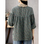Women Long Sleeve Casual Shirts Vintage Style Lace Collar Floral Print Loose Cotton Tops Shirt