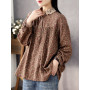 Women Long Sleeve Casual Shirts Vintage Style Lace Collar Floral Print Loose Cotton Tops Shirt