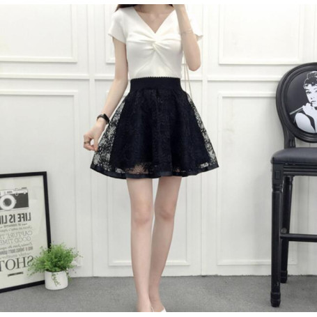 Women Skirt Sexy Lace Mesh Hollow Out Slim Bodycon Tight A-line Elegant Transparent Skirt