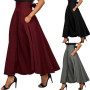 Women A-Line Skirt New Elegant Fashion High Waist Flared Pleated Long Maxi Pockets Ruffles Solid Color Sexy Ladies Clothing