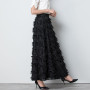 Women Pleated Skirt Fashion Feather Tassel Pleated Skirt High Waisted Elastic Long Skirt
