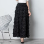 Women Pleated Skirt Fashion Feather Tassel Pleated Skirt High Waisted Elastic Long Skirt