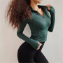 Sport Fitness Turtleneck Top Women Zipper Casual Long Sleeve T Shirt Skinny Slim Tee Lady Clothing